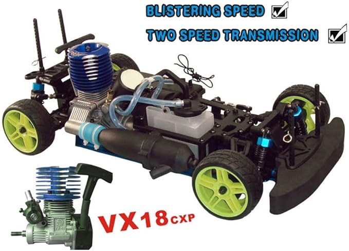 Nitro RC Cars 1/10 Two Speed Nitro Gas Power Car for Adults - Fast Drift 4WD 80KM/H Metal Chassis Gas Off Road Short Course Truck (Black)