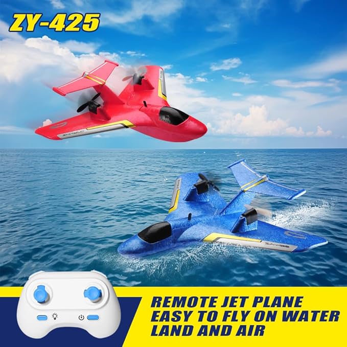 RC Water PlaneRC Airplane for Water Land and Air Remote Control Airplane Flying Fighter Toys2.4GHz 6-axis Gyro Stabilizer RTF Glider Aircraft Jet for Kids Adults Beginners Boys (Red)