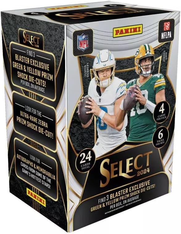 Panini 2024 NFL Select Football Trading Card Blaster Box (Green &amp Yellow Prizm Shock Die-Cuts)