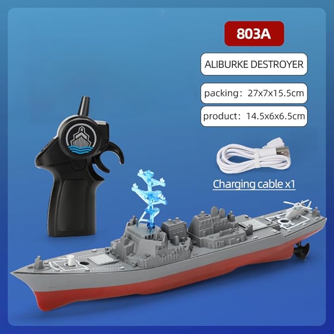 Remote Control Warship RC Military Battleship 2.4GHz Remote Control Boat for Lakes and Rivers RC Armed Arleigh Burke Class Destroyer Model with Low Battery Reminder for Adults