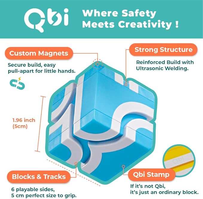 QBI Magnetic Blocks Play Starter Set – STEM Construction Toys &amp Race Car Track for Kids Ages 3-5+｜Educational Magnet Building Tiles with 2 Ramps &amp 4 Vehicles｜Montessori Gift for Boys &amp Gir