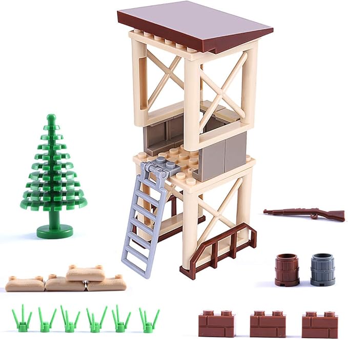General Jim's Military Brick Building Set - Custom Building Blocks Battle Scene - Weapons Forts Walls Lookout Towers Sandbags Trees and More - World War 2 Set for Teens and Adults