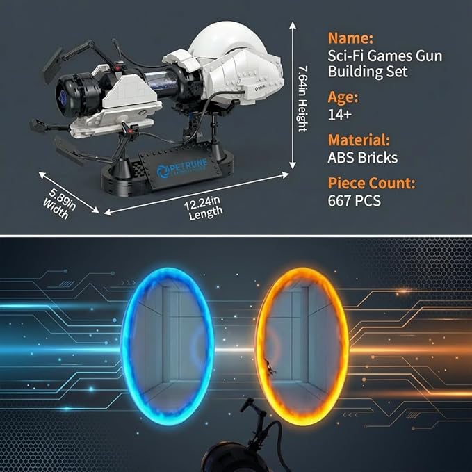 Sci-Fi Games Gun Building Set for Adults Ideas Portol 2 Gun Building Model with Light &amp Display Stand Cool Collectible Games Fans Gift