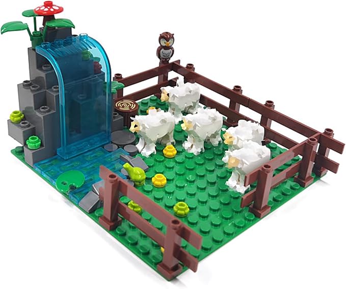 Farm Animals Zoo Building Block Set A Farm Animal Building Toys Sheep Horse Farm Chicken Coop Panda Giraffe Cowshed Duck Pond Compatible with Lego 853792 Accessory for Ages 6-12