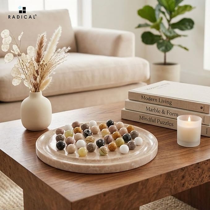 Marble Solitaire Game 10 Inch Verona Handmade Peg Solitaire Board Game with Marbles Classic Marble Puzzle Game for Adults Modern Tabletop Brain Teaser