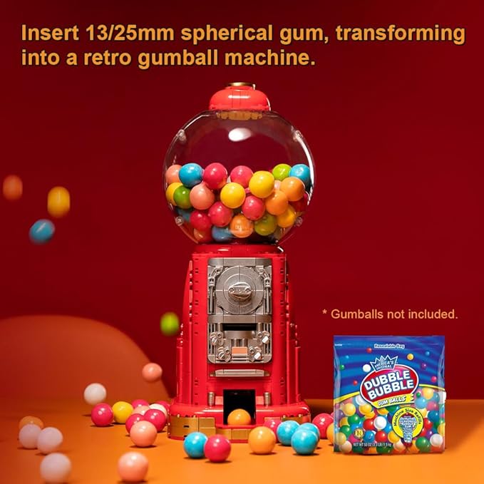 PANTASY Retro Gumball Machine Building Block Set with 12 Micro Building Blocks and 12 Lucky Notes for Multiple Gameplay Desktop Collectible-Quality Classic Gumball Machine Assembly Blocks Kit