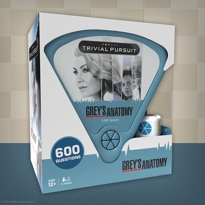 Trivial Pursuit Grey's Anatomy Trivia Game from The Hit Hospital Drama TV Series 600 Questions &amp Die in Travel Container Officially Licensed Grey's Anatomy Merchandise &amp Collectible