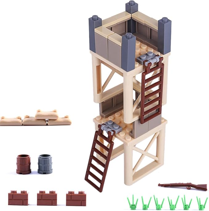 General Jim's Military Brick Building Set - Custom Building Blocks Battle Scene - Weapons Forts Walls Lookout Towers Sandbags Trees and More - World War 2 Set for Teens and Adults