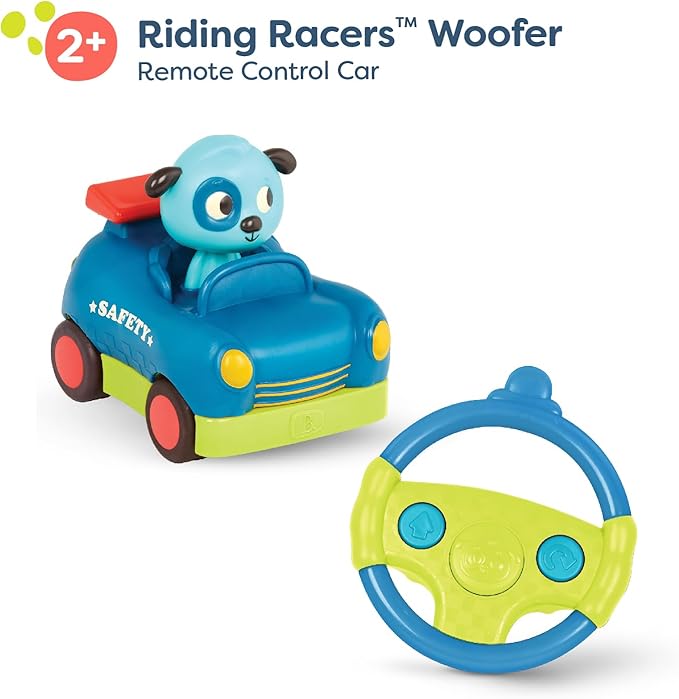 B. toys – Remote Control Car for Toddlers Kids – Remote with 2 Big Buttons – Fast RC Vehicle with Fun Sounds – 2+ Years – Riding Racers – Woofer