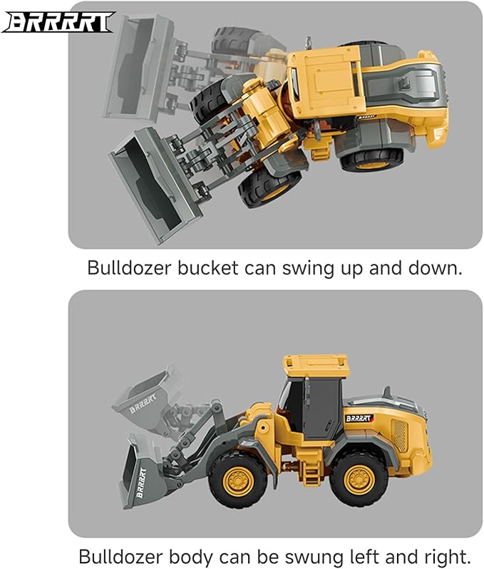 BRRRRT 1/64 RC Bulldozer ToyFull Functional RC Construction VehiclesType-C Direct Charging Alloy Remote Control BulldozerBirthday Gifts for Boys and Girls Age 3+