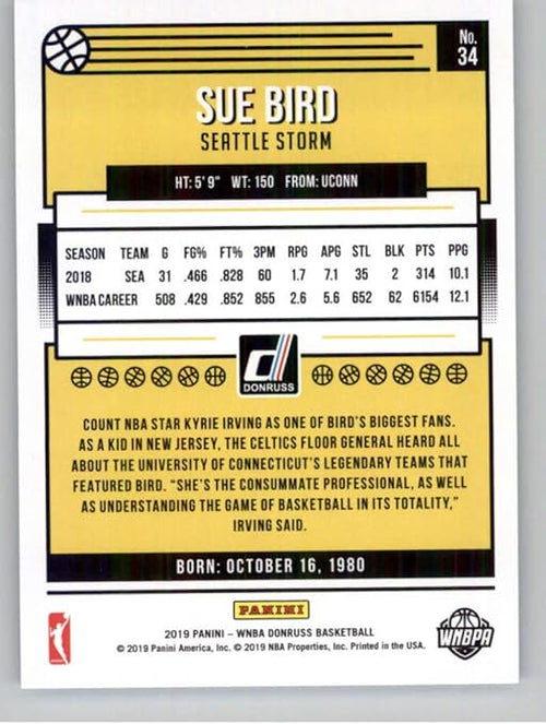 2019 Donruss WNBA #34 Sue Bird Seattle Storm Official Panini Basketball Card