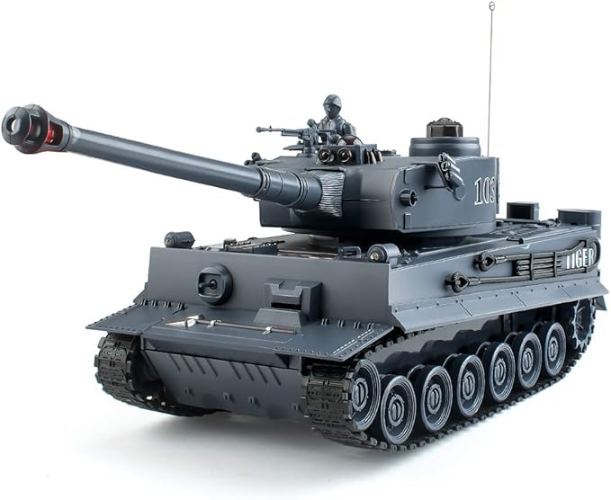 BEAURE Rc Tanks1:28 WW2 German Tiger Army Tank Toys for Boys9 Channels Remote Control Vehicles with Sound and LightRC Military Toys for Kids Boys Girls(Gray)