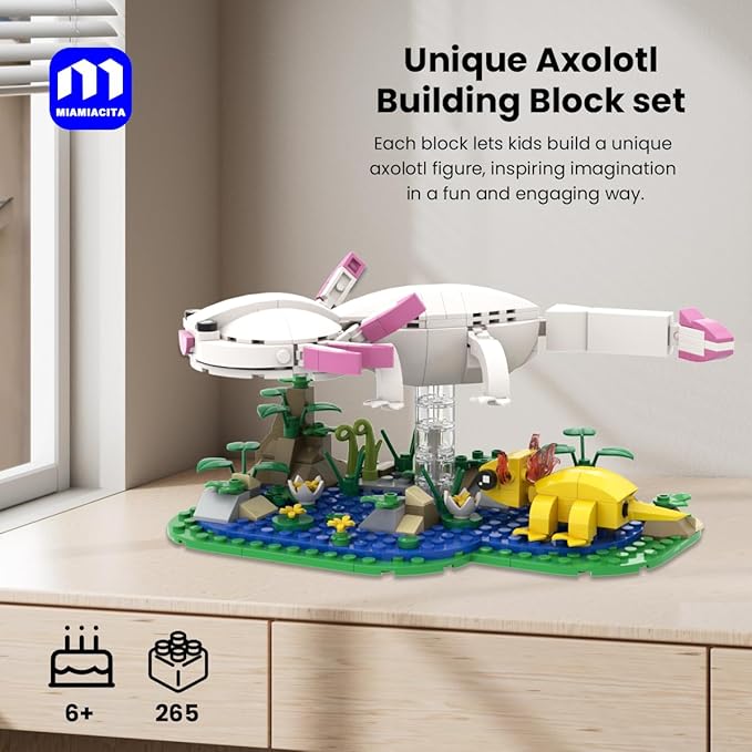 Axolotl Toy Building Set Axolotl Doll Figures with Grass and River Scenery Accessories Building Kits Axolotl Toys A Gift for Kids Boys and Girls Ages 6 and Up