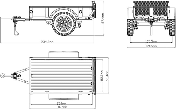 FMS FCX18 RC Cars Accessory for 1:18/1:12 Crawler Trucks - Land Cruiser 80 &amp 1:12 RC Cars: Utility Trailer Type A Black