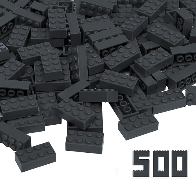 500 Piece Black Bricks Bulk 2x4 Building Bricks Flat Compatible With Lego Parts and Pieces (Color: Black)