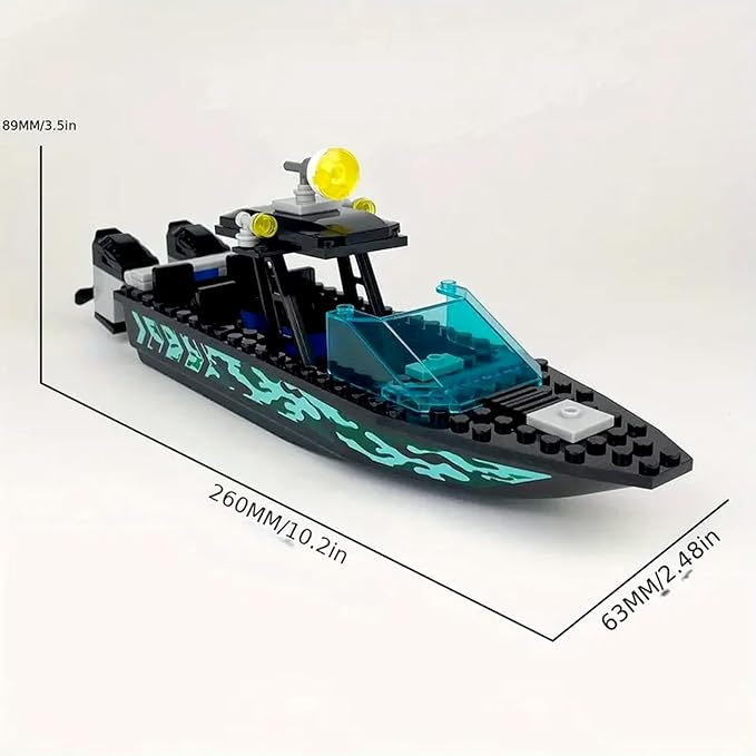 City Coast Guard Boat and Ships Building Blocks Sets Police Boat Rescue Boat Guard Boat Patrol Boats Fishing Boat and Rescure Helicopter Fun Gifts for Boys and Girls (Speed Boat)