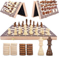 15 Inch Wooden Magnetic Chess Set with Folding Board &amp Storage – Includes Checkers Fun Strategy Game for Kids and Adults Great for Family Game Night