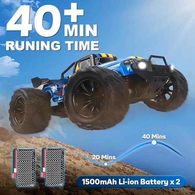 1:16 Scale RC Cars for Adult Remote Control Car Fast 40KPH Hobby RC Cars for Boys Age 8+ 4x4 All Terrain Off-Road RC Truck for Kids with 2.4 GHz Remote Control 2 Rechargeable Batteries