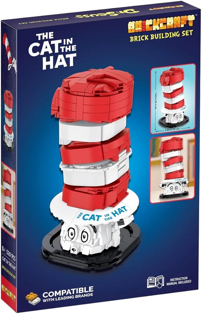 Brickcraft Officially Licensed Dr. Seuss Cat in The Hat Bust with Printed Parts Includes 556 Pieces Multicolored Brick Building Set