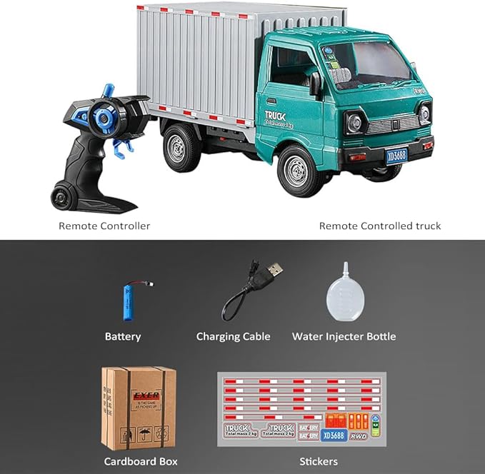 GoolRC Remote Control Car Transporter Truck 1:16 Scale RC Container Transport Truck with Spray and Light 2.4GHz All Terrain RC Cars for Teens and Adults Christmas or Birthday Gift (Green)