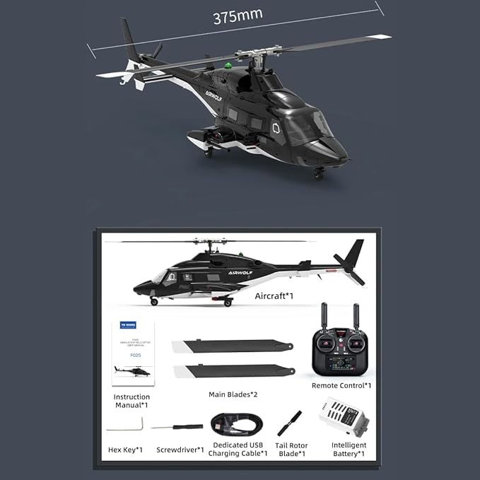 Hanll YUXIANG F02S 1:34 Scale 8CH GPS RC Helicopter – RTF Air-Wolf Replica with Dual Brushless Motors Telemetry Transmitter Optical Flow Metal Servo for Advanced Hobbyists—3 Batteries