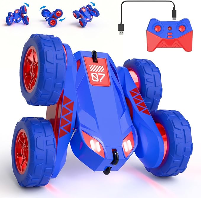 Remote Control Car Rechargeable RC Cars &amp Remote Double-Sided Driving 360° Flips Rotating 2.4Ghz 4WD All Terrain Stunt Race Car Toy Christmas Birthday Gift for Kids Boys 3-12