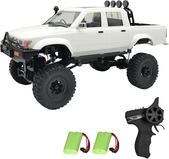 RC Rock Crawler WPL C64-1 RC Truck 1:16 Scale 2.4GHz Remote Control Truck 4WD All Terrain Off-Road RC Crawler with LED Lights and 2 Rechargeble Batteries for Adults (White)