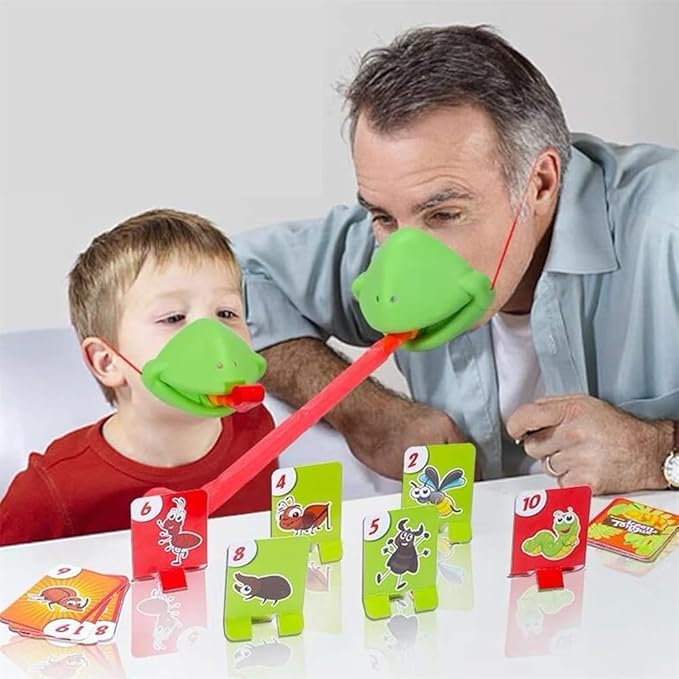 Chameleon Tongue Shooting Game Frog Mask with Blow Tongue Multiplayer Party Game Fun and Engaging Family Board Games Quick Reflexes and Precision Skill Challenge with Insect Cardboard (4 Sets)