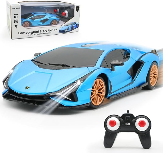 QUN XING Remote Control Car 1:24 Officially Licensed 2.4GHZ Rc Cars Lambo Sport Racing Toy Car for Kids Boys 4-7 Years Birthday Gift Blue