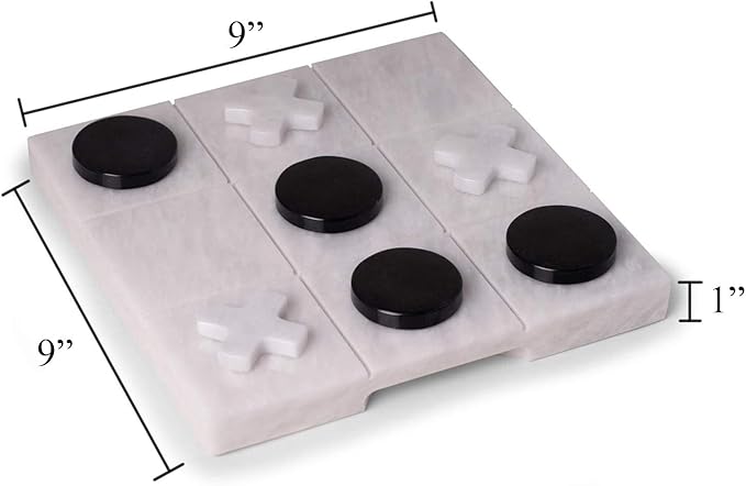 Bey-Berk Marble Tic Tac Toe Set 9 x 9 White Board with Black &amp White Playing Pieces Elegant Coffee Table Game