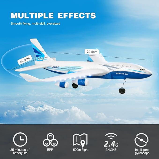 4DRC Remote Control Airplane for Kids Boys Adults G2 Remote Control Plane Jet for Beginners Adult Ready to Fly Airplane with One Key Aerobatic LED Light RC Plane for Kids 2 Battery