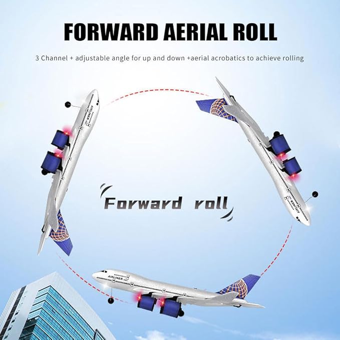 RC Airbus 747 A380 2.4G Remote Control Electric Plane Four Motor RC Airplane Toy RC Airliner with LED Lights Drop Resistant Aircraft 2 Batteries EPP Airplane for Beginners Kids Gifts (A-380)
