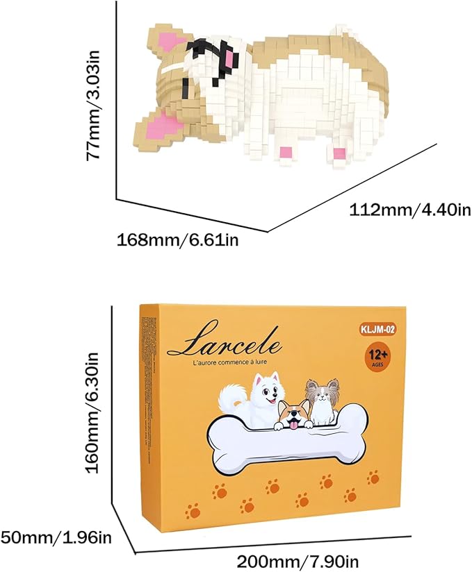Larcele Micro Building Blocks Set DIY Mini Building Toy Bricks for Age Over 12 Years 1136 Pieces KLJM-02 (Welsh Corgi 2)