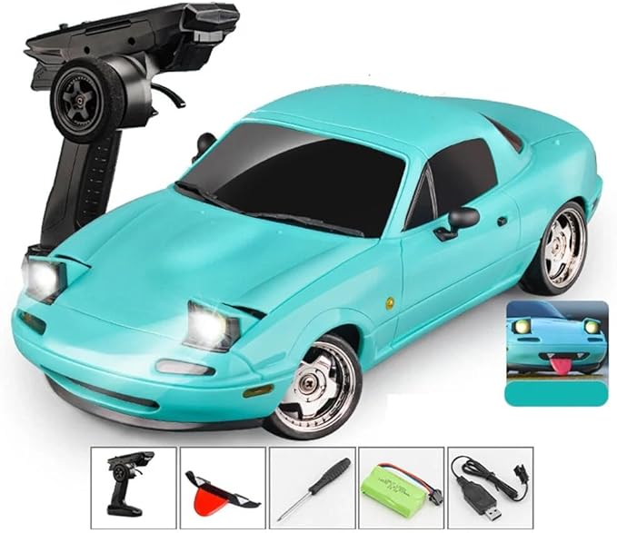 LDRC 1804 1/18 Scale Mini RC Drift Car with Gyro LED Lights RWD Full Proportional 2.4GHz Remote Control Racing Sport Drift Car Indoor Gift for Adult - RTR Version / 3 Battery
