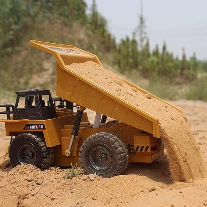 Remote Control Construction Dump Truck Toy 2.4G RC 6 Channel Bulldozer 4 Wheel Driver Mine Construction Alloy Metal Vehicle Truck 1:18 with 2 Rechargeable Batteries for Boys Birthday Gift Age 6+
