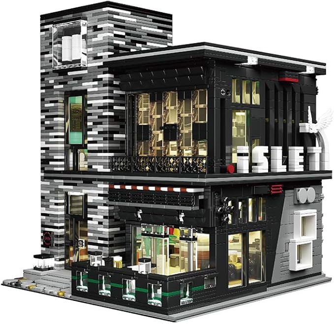 General Jim's Islet Pub &amp Restaurant Modular Building Set with LED Lighting 3992 Pieces Modern Corner Bar &amp Restaurant Compatible with Major Brick Brands GJ-MPR
