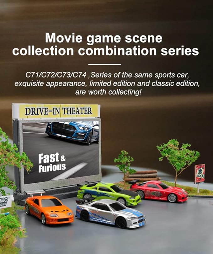 1:76 Turbo Racing Scale RC Sport Car Table Racing Remote Control Mini Model Car Full Proportional RTR Kit Toys (C74-black)