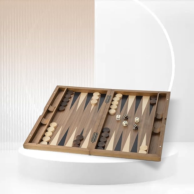 GSE Games &amp Sports Expert Premium Wooden Folding Inlay Backgammon Board Set Classic Traditional Strategy Board Games (Double Stripe- 17 Inches)
