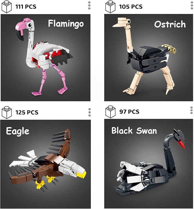 KAZI Bird Toy Building Set - Wild Animals Includes Pink FlamingoParrotOwlPenguinEagle - Learning Toy for Boys and Girls 8-12Easter Basket StuffersParty FavorsPrizesGoodie Bags