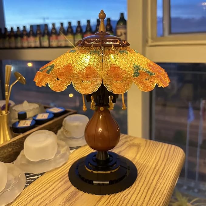 Retro Table Lamp Toy Building Set Home Décor Accessory for Adults Building Blocks Set for Couples Ideas Gift for Mother's Day Decoration 804 Pieces (Mini Building Blocks)