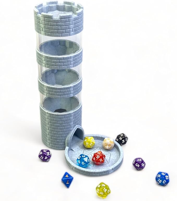 Castle Dice Tower Works with Standard Size Rollers for TRPG Board Games with A Set of Dice in Random Color