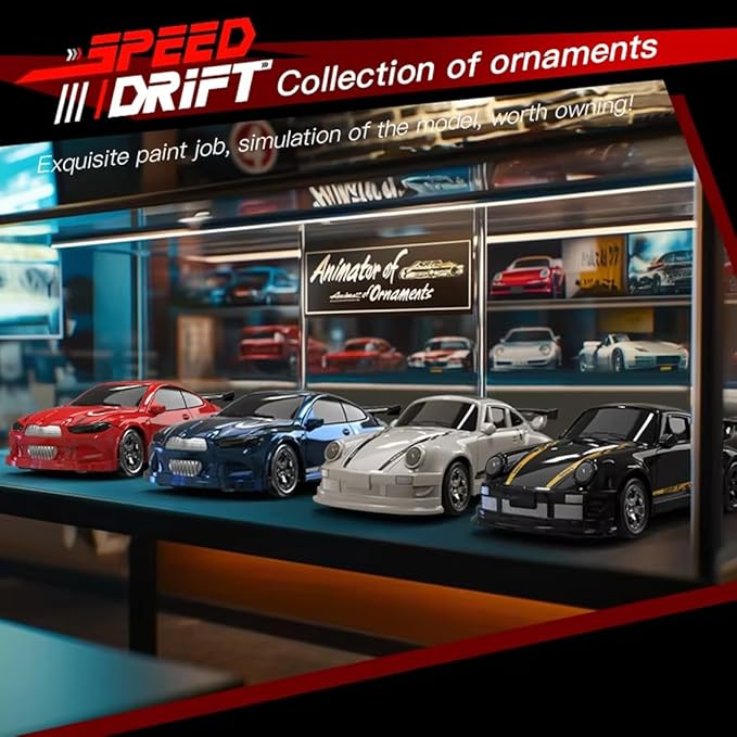 1/64 Scale 2.4G High Speed Drift RC Car Remote Control Drift 4WD Mini Lights System Desktop Drift Car for Adults (Red)