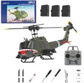 C032 UH-1 Huey RC Helicopter for Adults 1/48 Scale 2.4G 6CH Flybarless Stunt RC Plane 6-Axis Gyroscope Optical Flow Positioning TOF Lidar Height Setting for Beginners (Shark Mouth(3 Batteries))