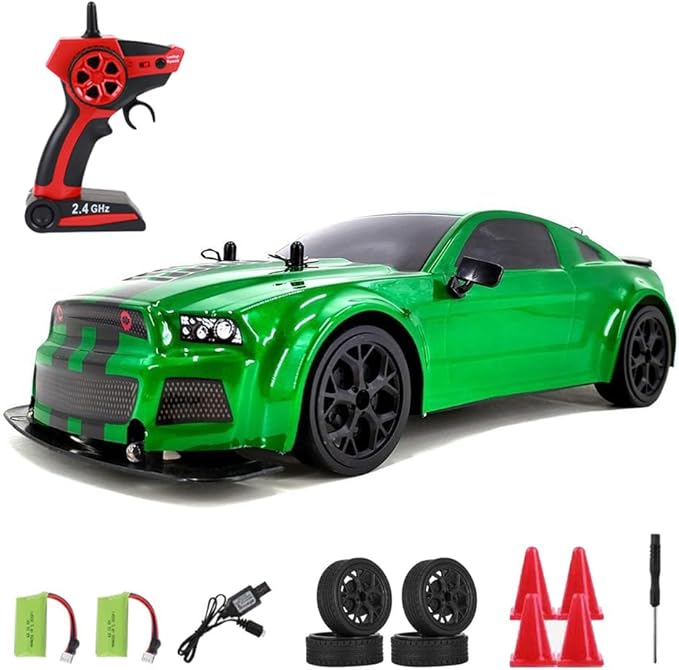 RC Drift Car 1:14 4WD 30KM/H High Speed RC Racing Car 2.4GHz Electric Sport Drifting Car with LED Lights 2 Batteries Drift &amp Race Tires for Adults (Green)