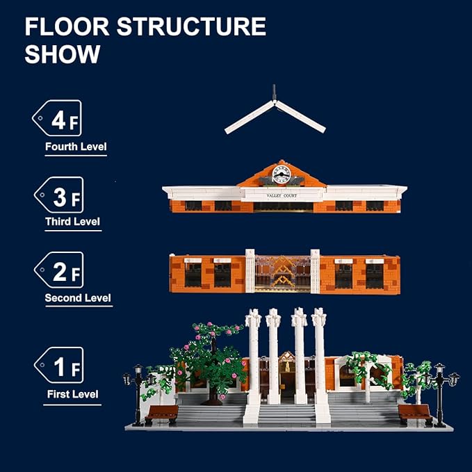 Valley Court Architecture Building Blocks Set with 2-StoryRetro Futuristic Courthouse Mall – with Flying Car &amp Modular Architecture Building Blocks(4269PCS)