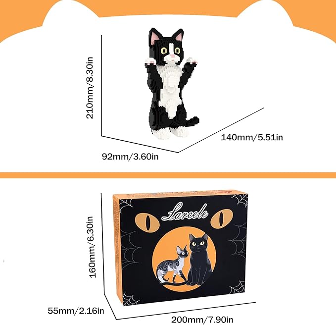 Larcele Micro Building Blocks Set DIY Mini Building Toy Bricks for Age Over 12 Years 1227 Pieces KLJM-05 (Devon Rex Cat)