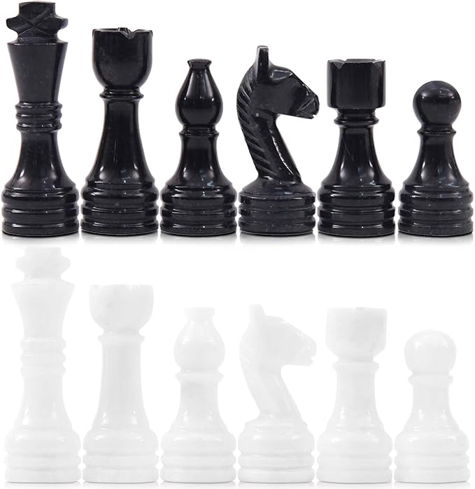 Radicaln Marble Chess Figures 3.5'' Inches Black and White Handmade Figures for Board Games - Marble Chess Set &amp Checker Board Game for Adults