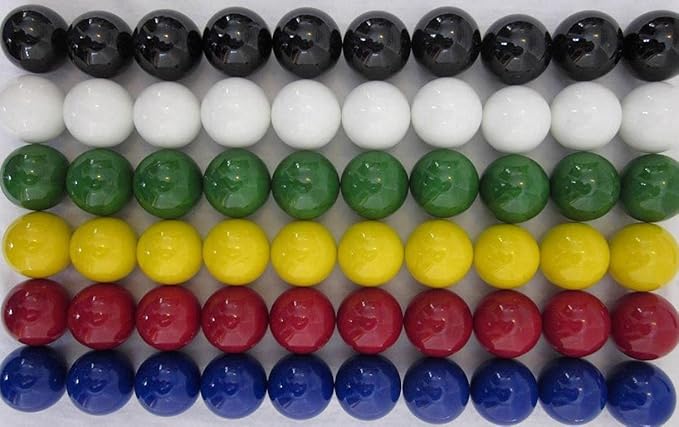Big Game Toys~60 Large 1 (25mm) Replacement Glass Marbles Chinese Checker Aggravation Dirty Marbles Wahoo Abalone Board Game (10 Each of Red Blue Yellow White Green Black)