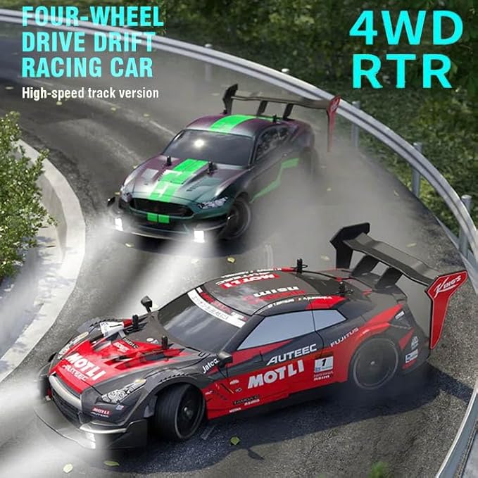 RC Drift Car 1:14 4WD 40KM/H High Speed RC Racing Car with LED Lights 2 Batteries Drifting and Racing Tires for Adults (Blue)