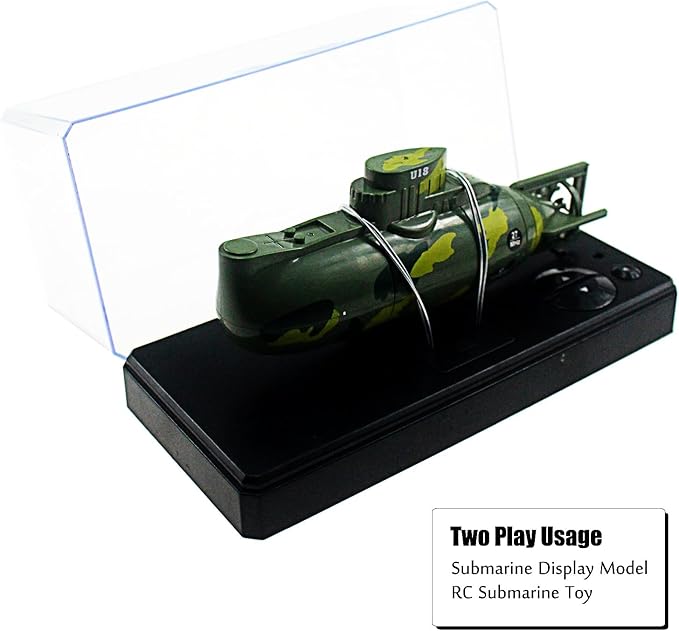 Tipmant Mini RC Submarine Remote Control Boat Ship Military Model Electronic Water Toy Diving for Fish Tank Water Tub Kids Birthday Gift (Green)